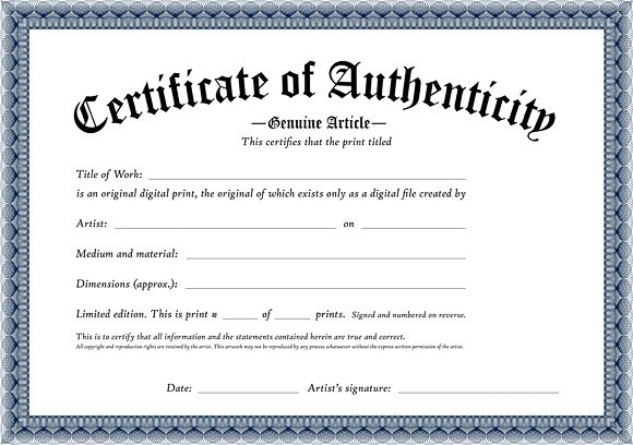 Certificate Of Authenticity Of An Original Digital Print Free 