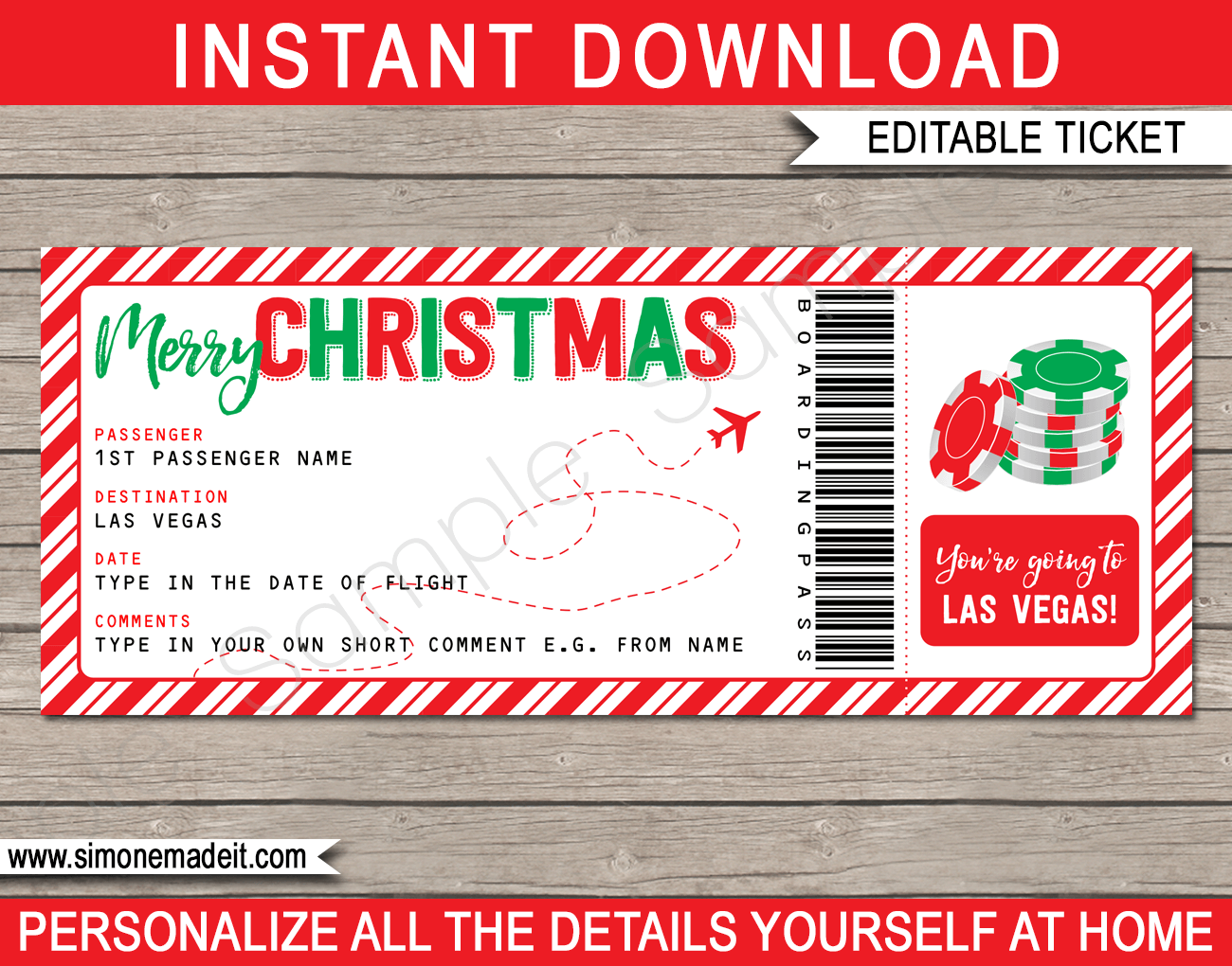 Christmas Las Vegas Plane Ticket Surprise Las Vegas Boarding Pass