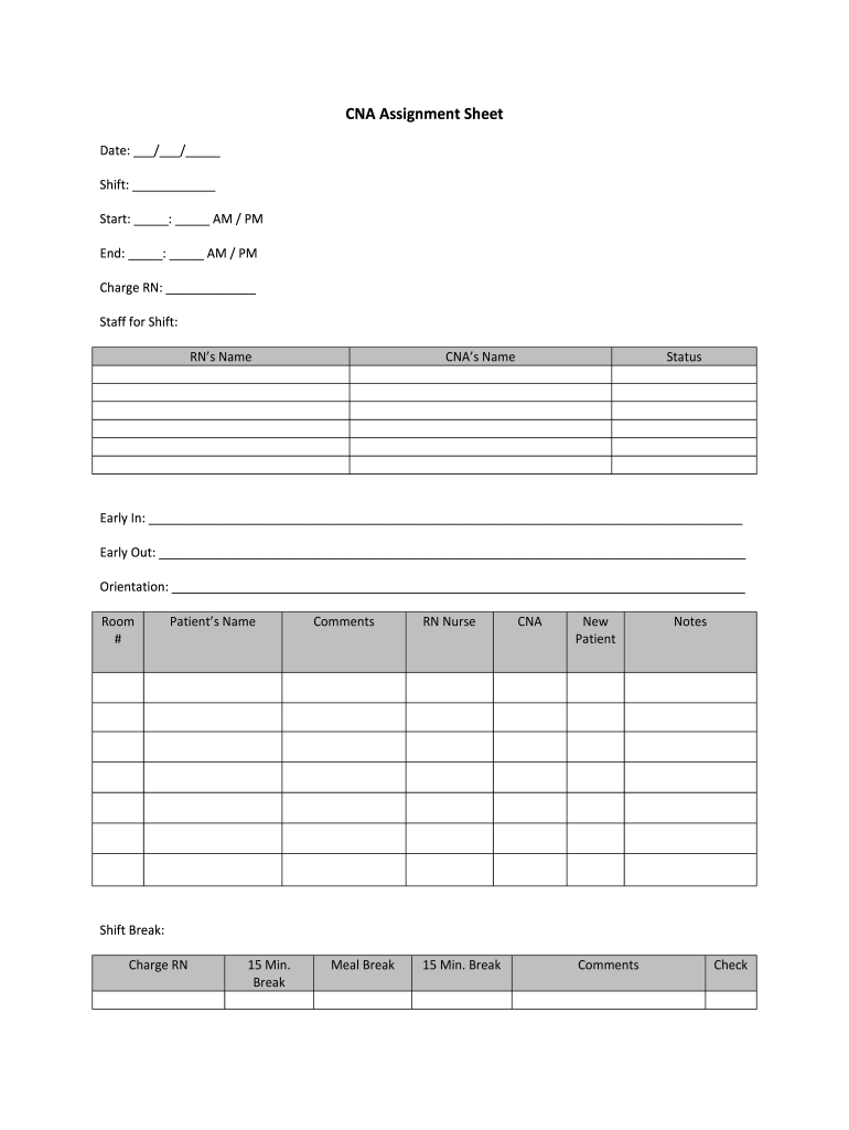 Cna Assignment Sheet Fill Online Printable Fillable Blank PdfFiller