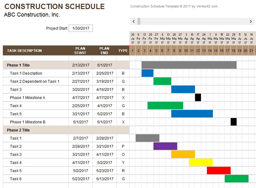 Construction Schedule Template Excel Printable Schedule Template