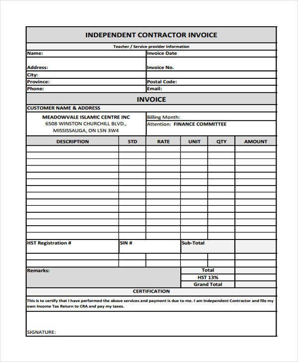 Contractor Invoice Template 10 Free Word PDF Format Download Free 