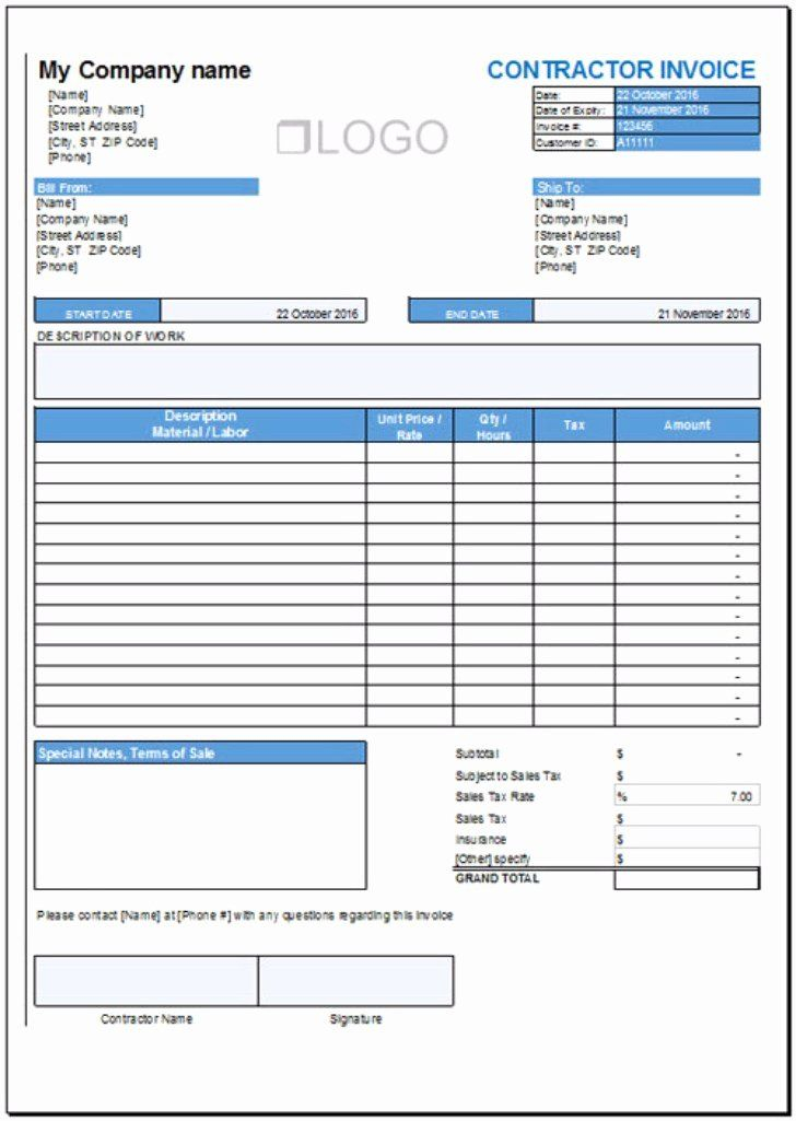 Contractor Invoice Template Excel Unique 29 Contractor Invoice 