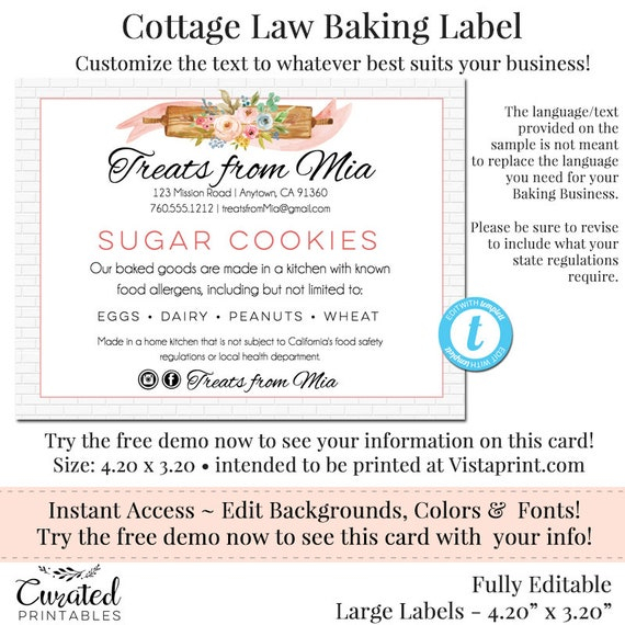 Cottage Law Label Bakers Label Cookie Product Label DIY Etsy