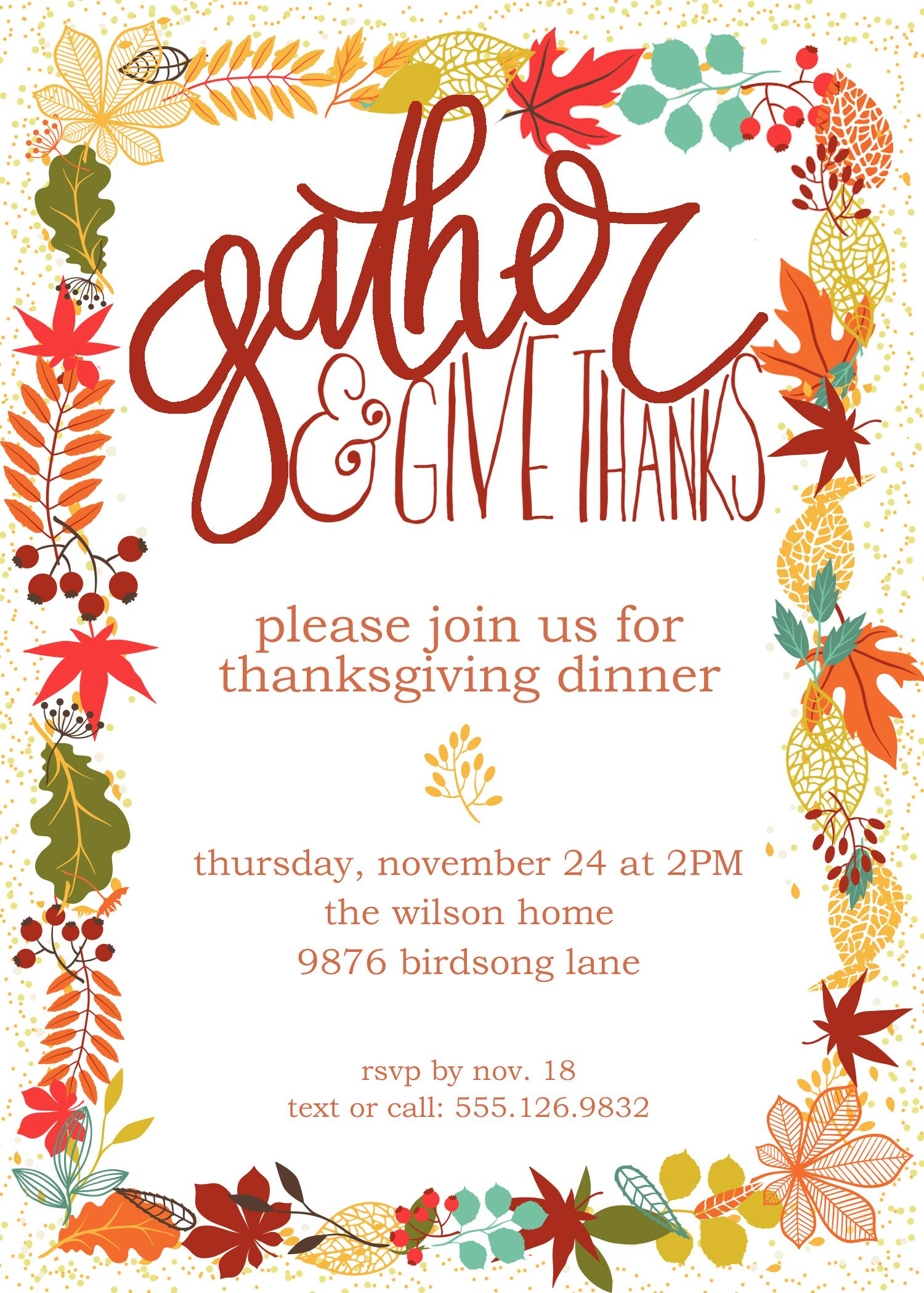 Customizable Thanksgiving Invitation Free Printable Thanksgiving 