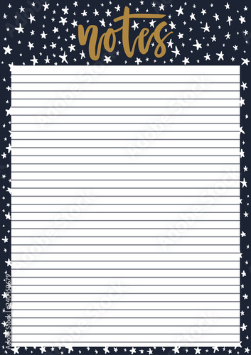 Cute A4 Template For Notes With Lettering And Decorative Dark