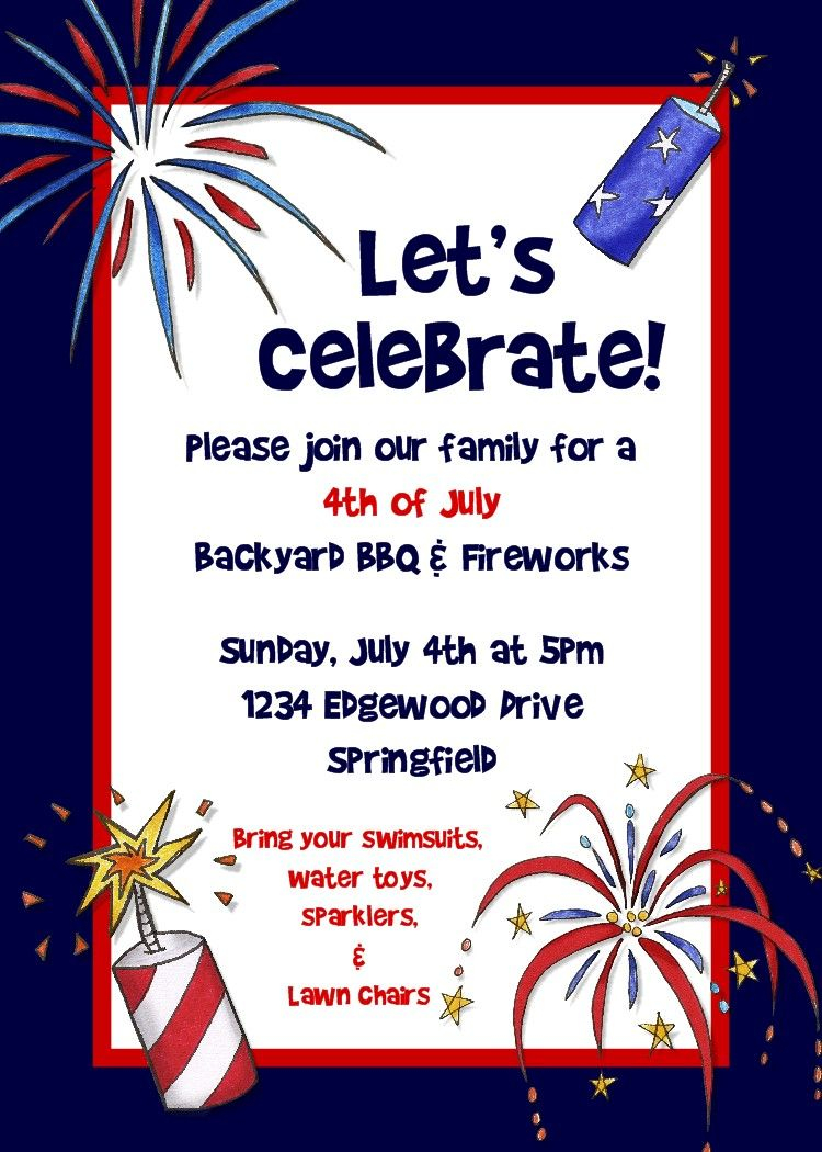 Cute Invitation Fourth Of July 4th Of July Party Birthday Party