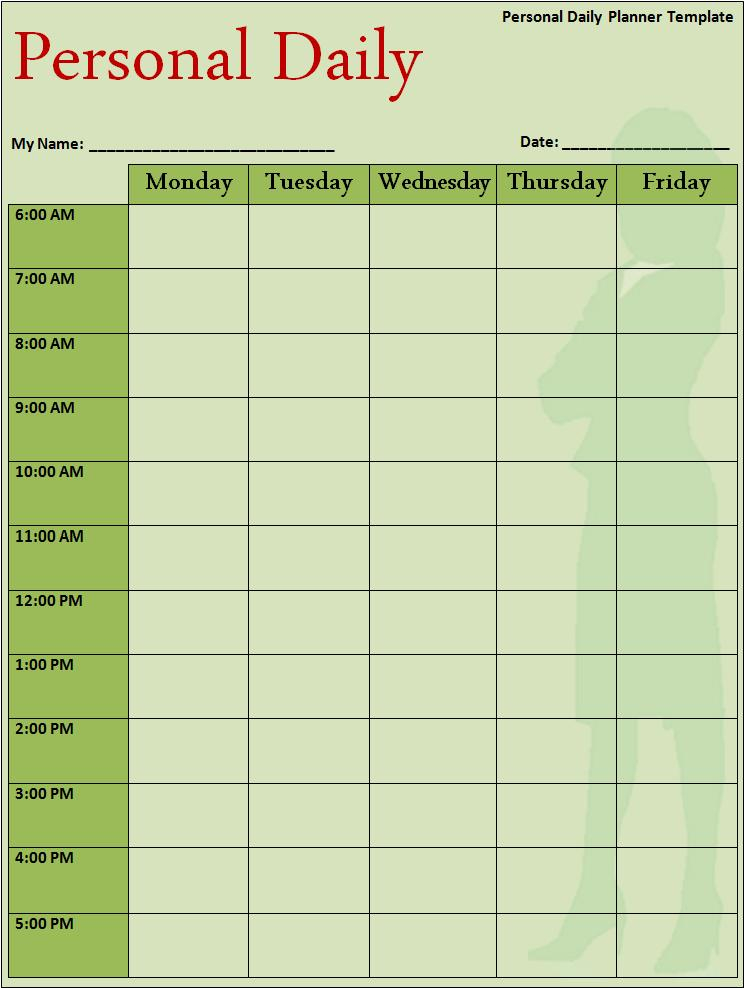 Daily Planner Form Free Word Templates