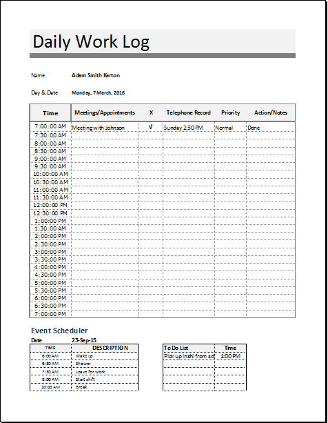 Daily Work Log Template For MS EXCEL OpenOffice Document Hub