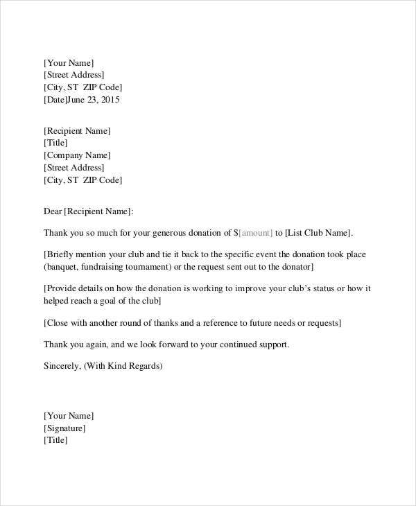 Donation Thank You Letter 6 Free Word PDF Documents Download Free 
