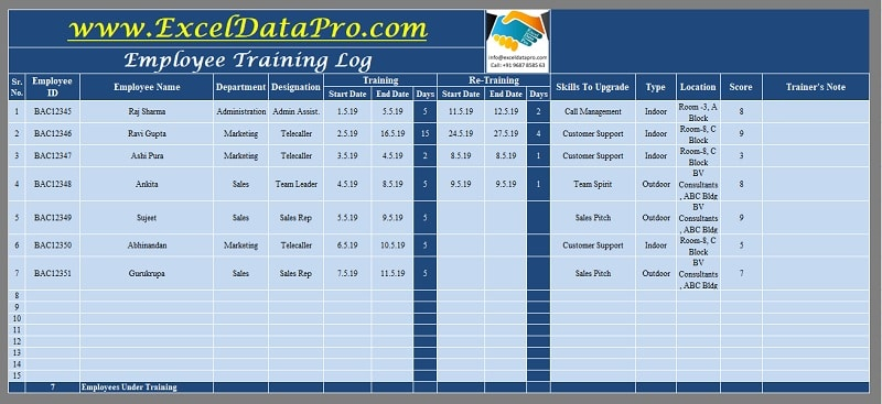 Download Employee Training Log Excel Template ExcelDataPro