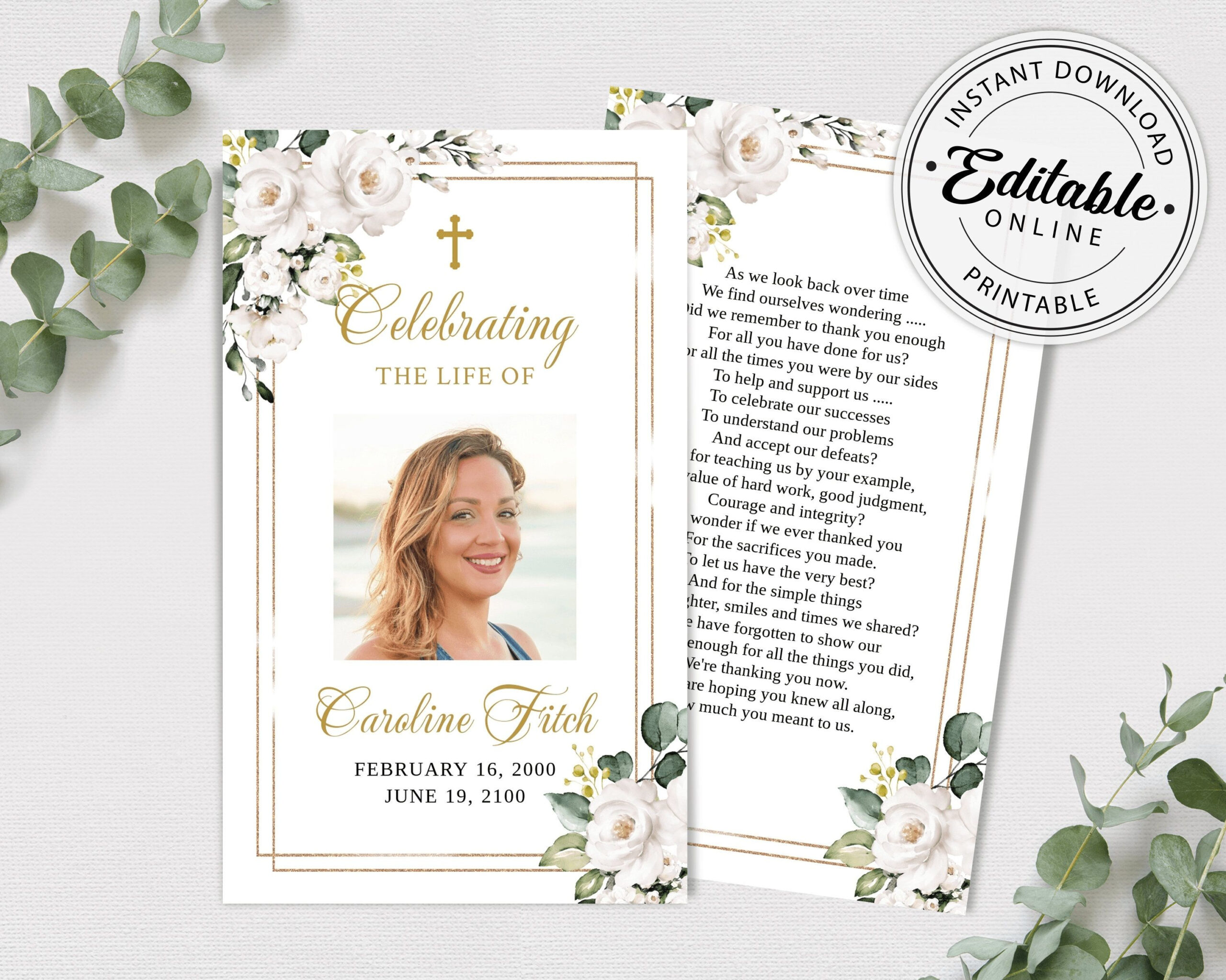 Editable Funeral Prayer Card Template Printable Memorial Etsy Card 