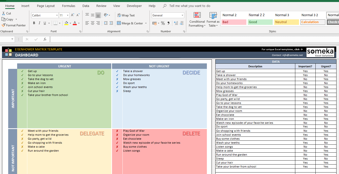 Eisenhower Matrix Template Prioritize Your Tasks In Excel