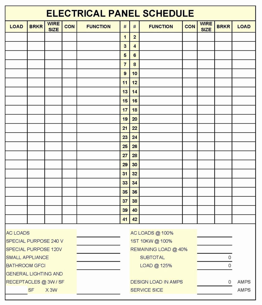 Electrical Panel Schedule Excel Template Unique Electrical Panel