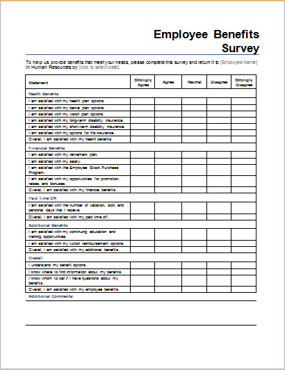 Employee Benefits Survey Form Template For WORD Document Hub