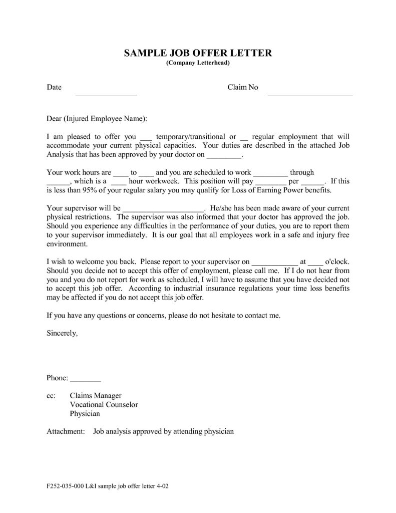Employment Offer Letter Template California Examples Letter Template