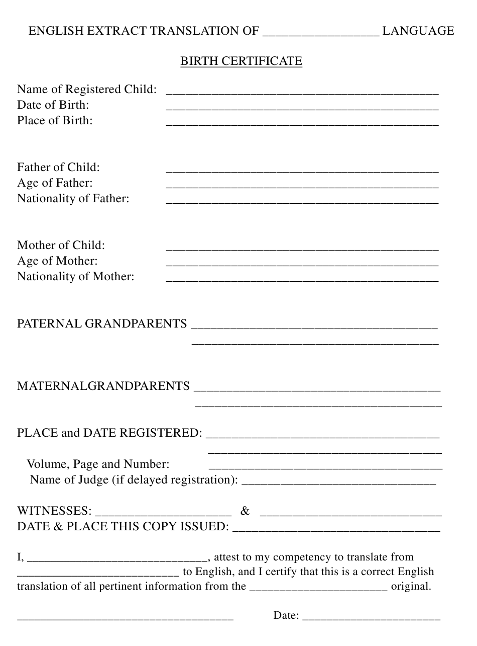 English Translation Form Of Birth Certificate Download Fillable PDF 