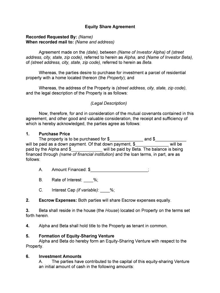 Equity Agreement Template Fill And Sign Printable Template Online 