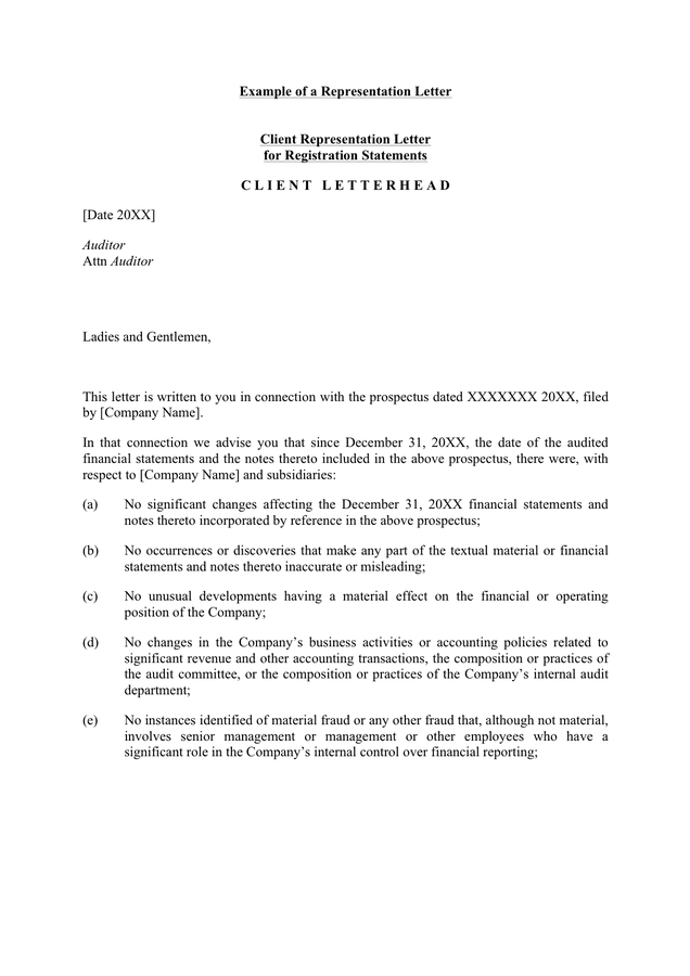 Example Of A Representation Letter In Word And Pdf Formats