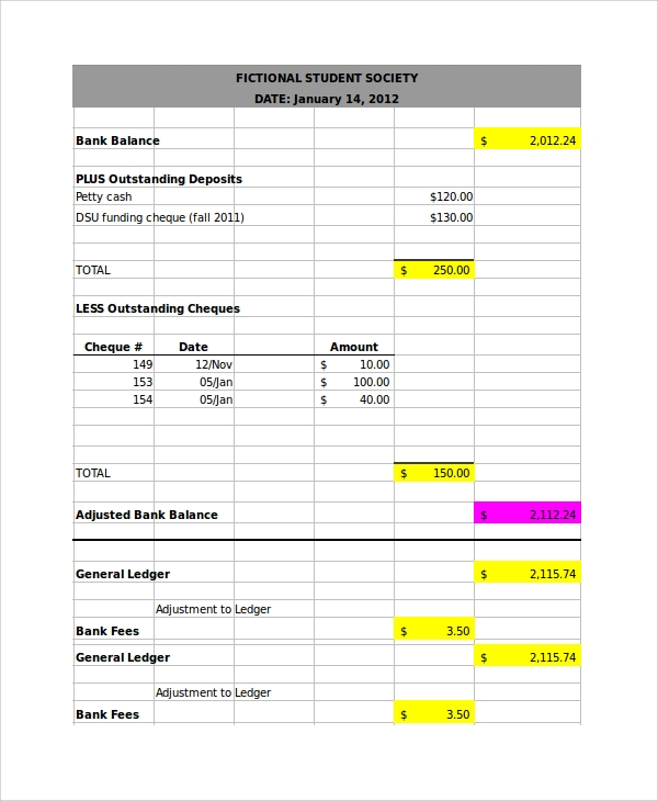 Excel Bank Reconciliation Template Collection