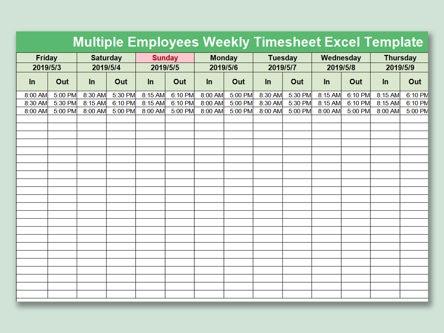 EXCEL Of Multiple Employees Weekly Timesheet xlsx WPS Free Templates