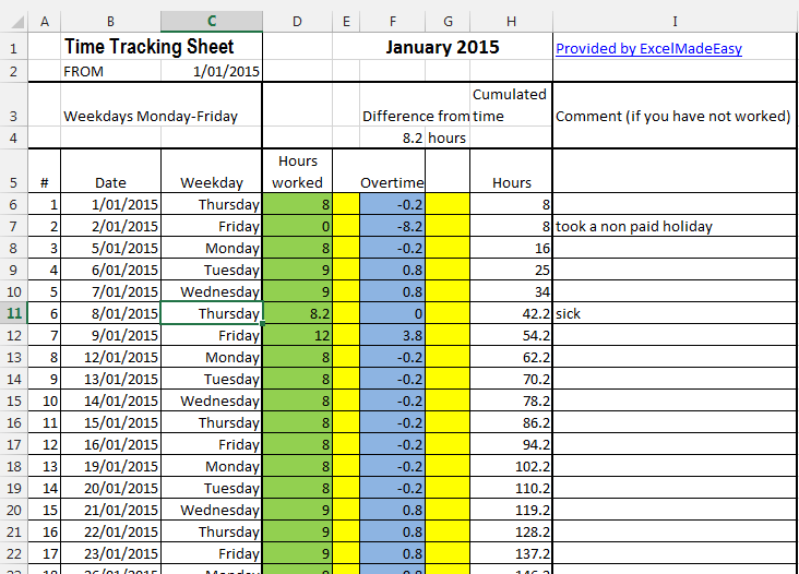 Excel Template Time Tracking Sheets Template free By Excel Made Easy