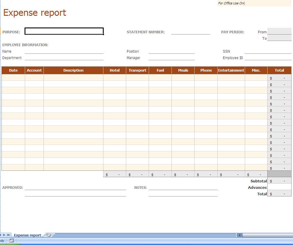 Expense Report Excel Template Reporting Expenses Excel