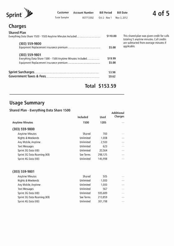 Fake Cell Phone Bill Template Elegant At t Cell Phone Bill Sample Bing