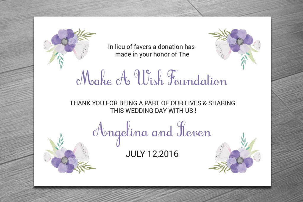 Favor Donation Card Template DIY Wedding Favor Donation