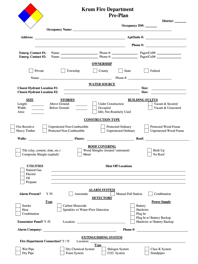 Fire Department Pre Plan Form Fill Online Printable Fillable Blank