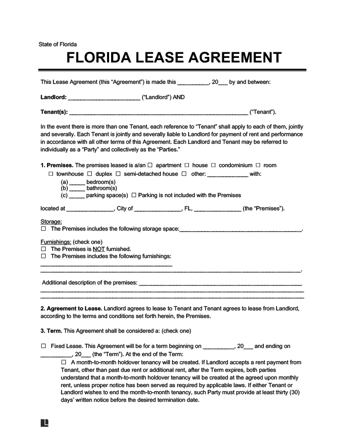 Florida Residential Lease Rental Agreement Create Download