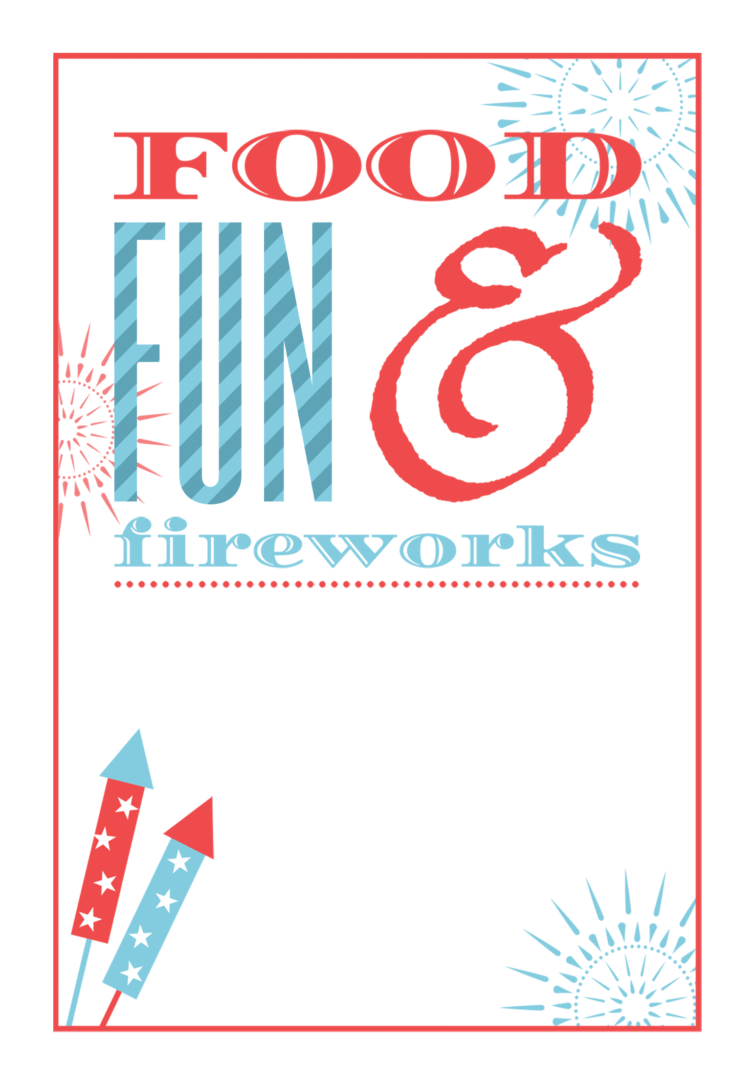Food Fun And Fireworks Free Printable 4th Of July Invitation Template 