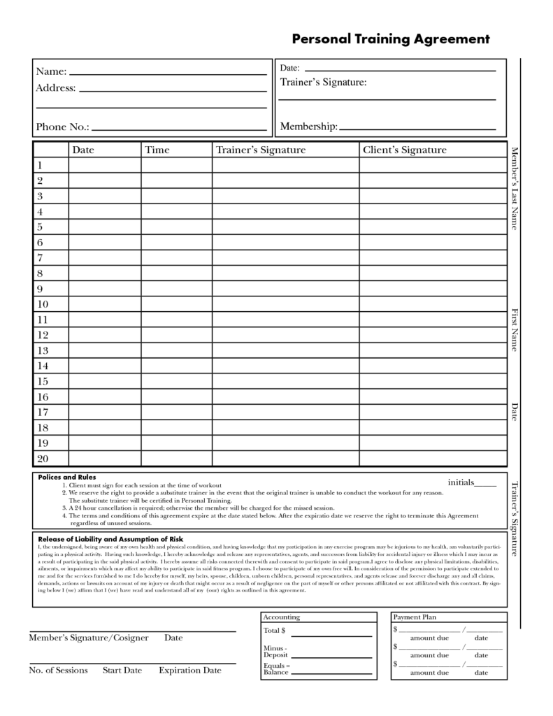 Forms For Personal Trainers Google Search Workout Plan Template