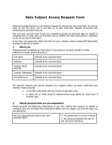 FREE 10 Data Access Request Form Templates In PDF MS Word Free
