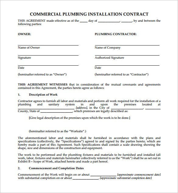 FREE 10 Plumbing Contract Templates In MS Word PDF Google Docs
