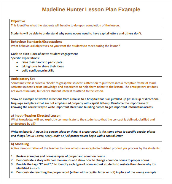 FREE 11 Sample Madeline Hunter Lesson Plan Templates In PDF MS Word