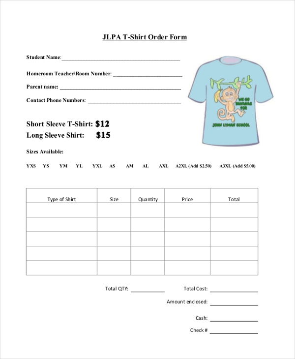 FREE 11 Sample T Shirt Order Forms In PDF MS Word Excel