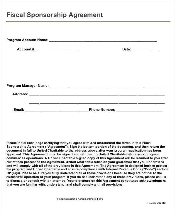 FREE 11 Sponsorship Agreement Templates In MS Word Pages Google
