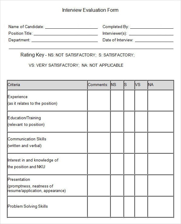 FREE 12 Sample Interview Evaluation Form Templates In PDF MS Word