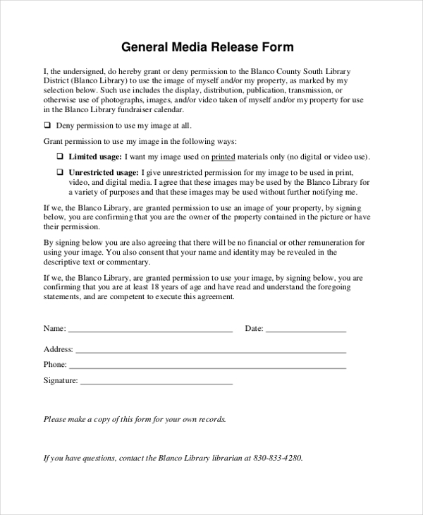 FREE 12 Sample Media Release Forms In MS Word PDF Excel