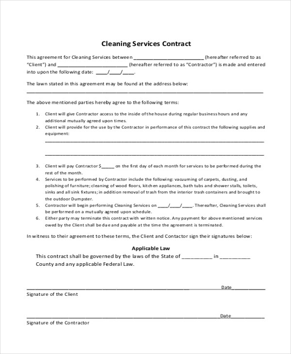 FREE 13 Sample Cleaning Contract Agreement Templates In PDF MS Word