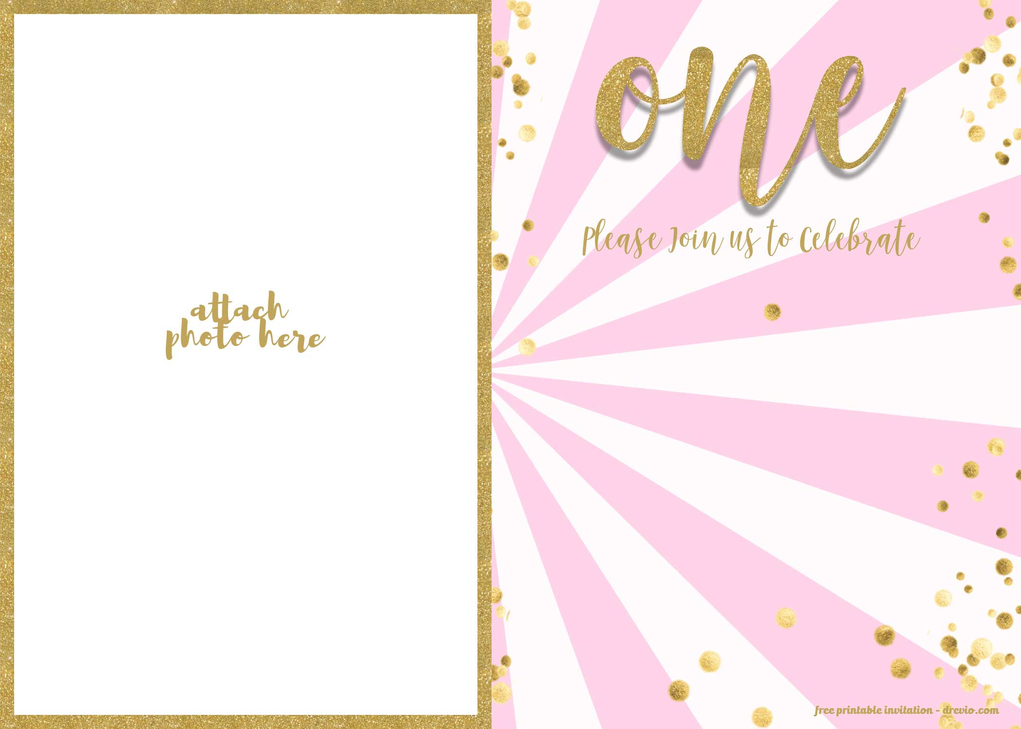 FREE 1st Birthday Invitation Pink And Gold Glitter Template FREE