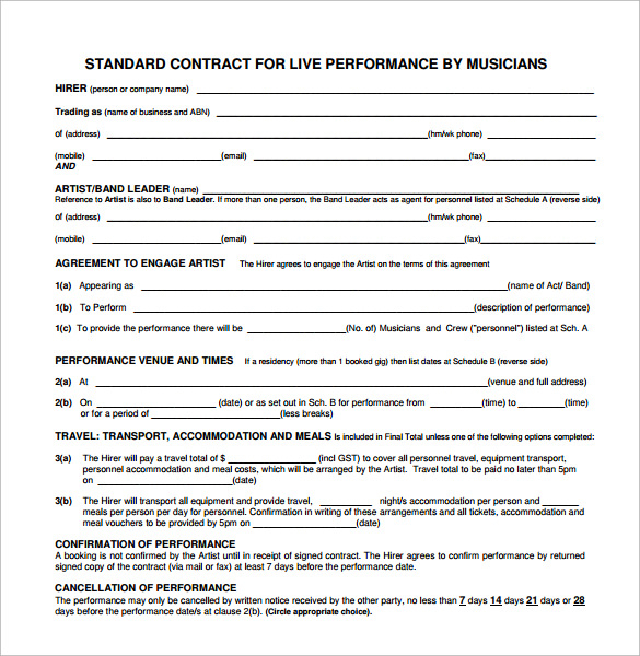 FREE 21 Band Contract Templates In MS Word Google Docs Apple Pages