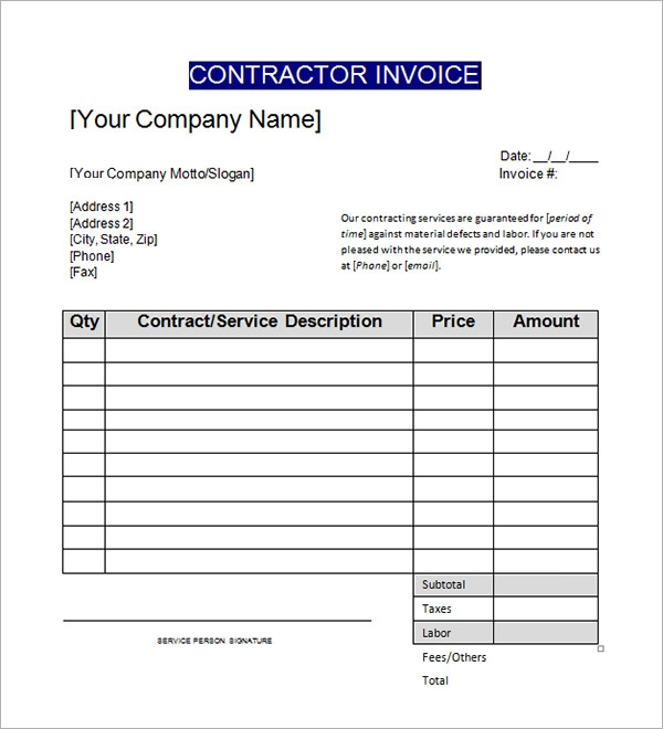 FREE 22 Contractor Invoice Templates In Google Docs Google Sheets