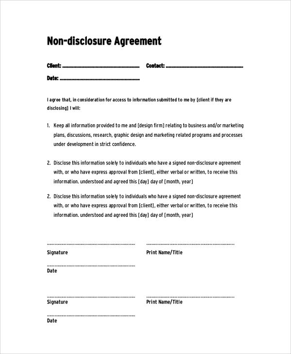FREE 29 Sample Non Disclosure Agreement Templates In PDF MS Word 