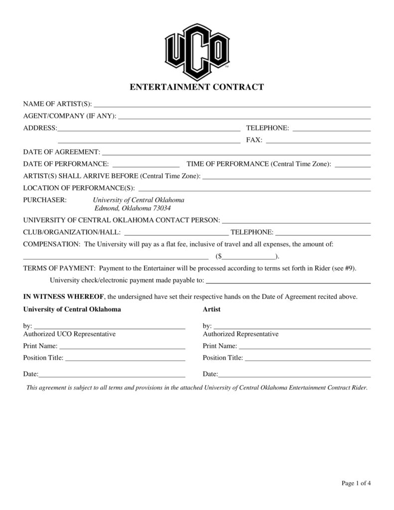 FREE 3 Entertainment Contract Forms In PDF