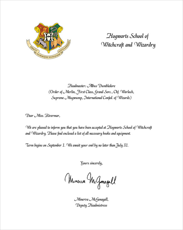 FREE 3 Sample Hogwarts Acceptance Letter Templates In PDF MS Word PSD