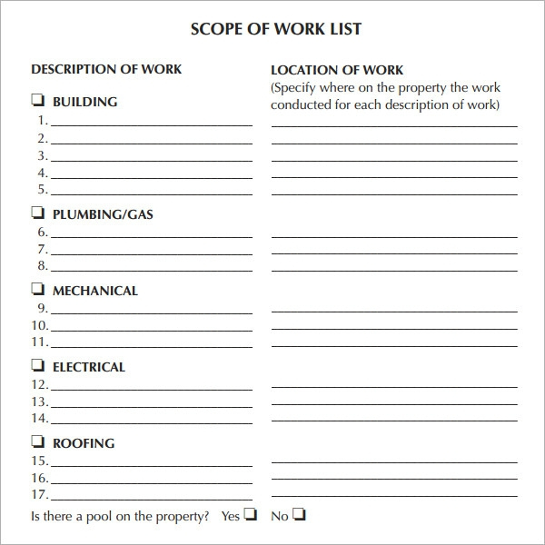 FREE 40 Sample Scope Of Work Templates In PDF MS Word Excel