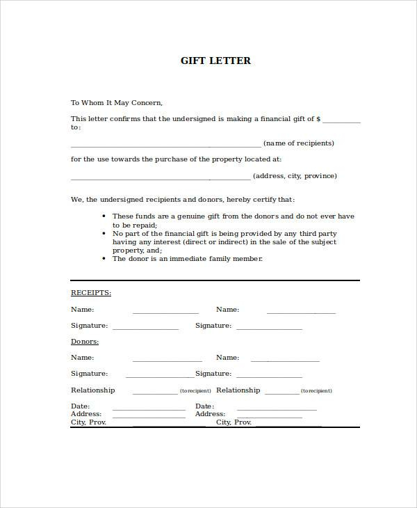 FREE 45 Sample Gift Letter Templates In PDF MS Word Pages Google