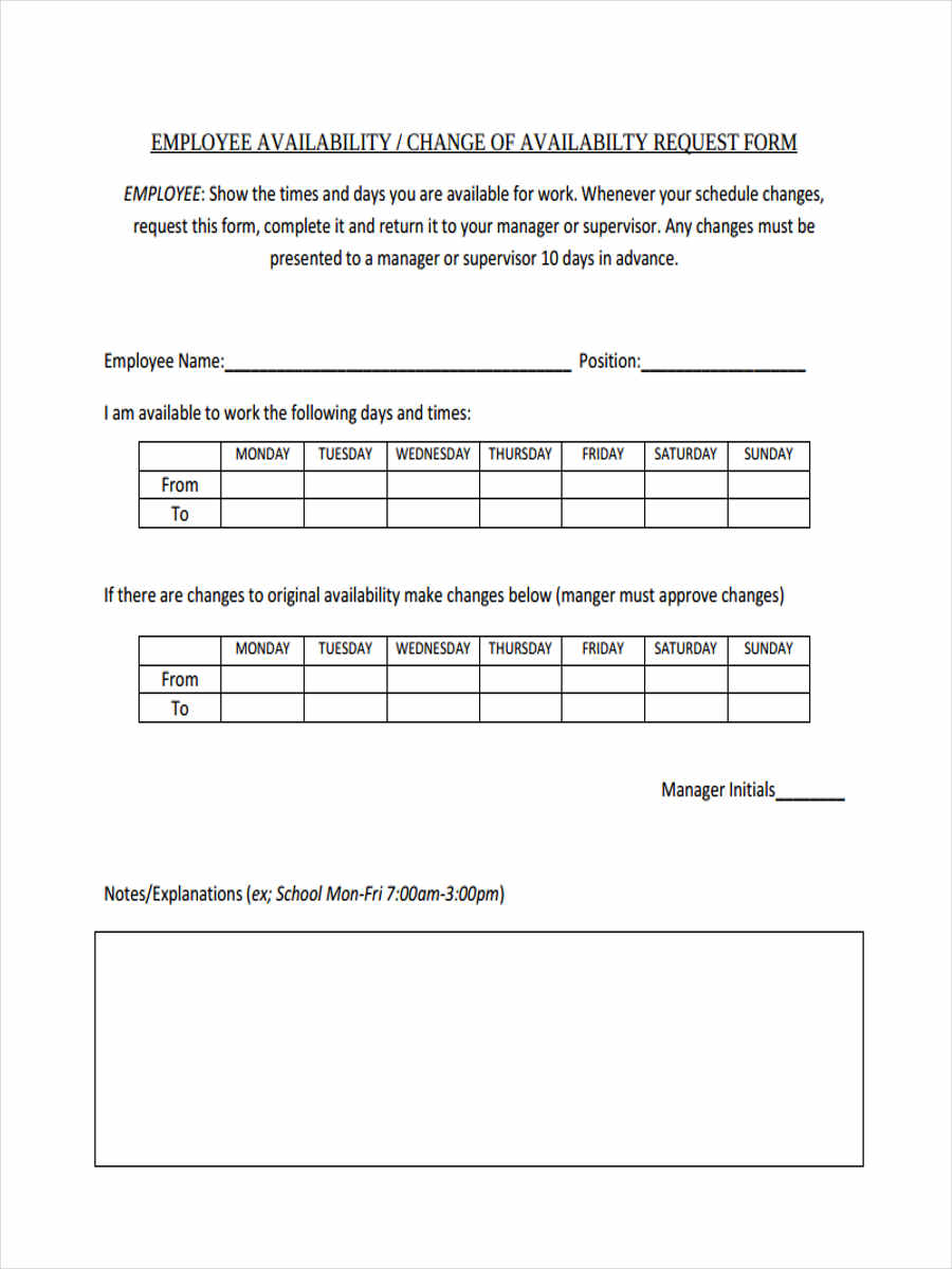 FREE 7 Employee Availability Forms In PDF MS Word