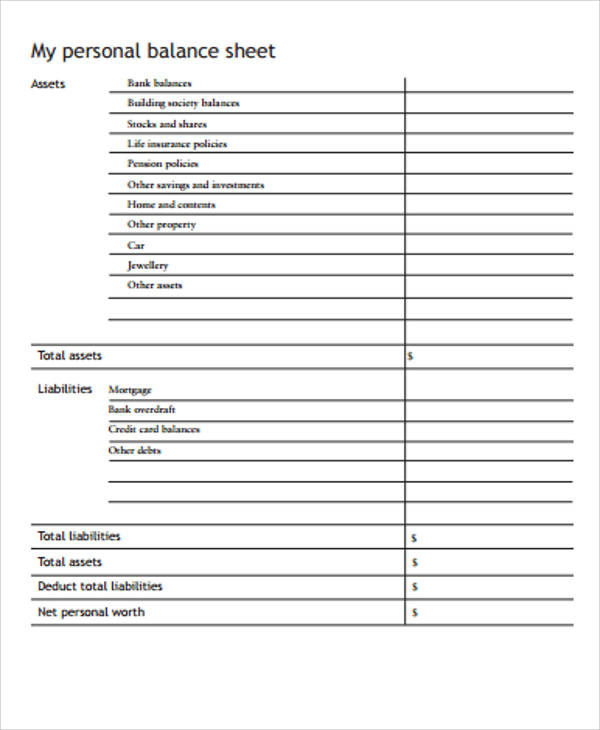 FREE 7 Personal Balance Sheet Templates In MS Word PDF